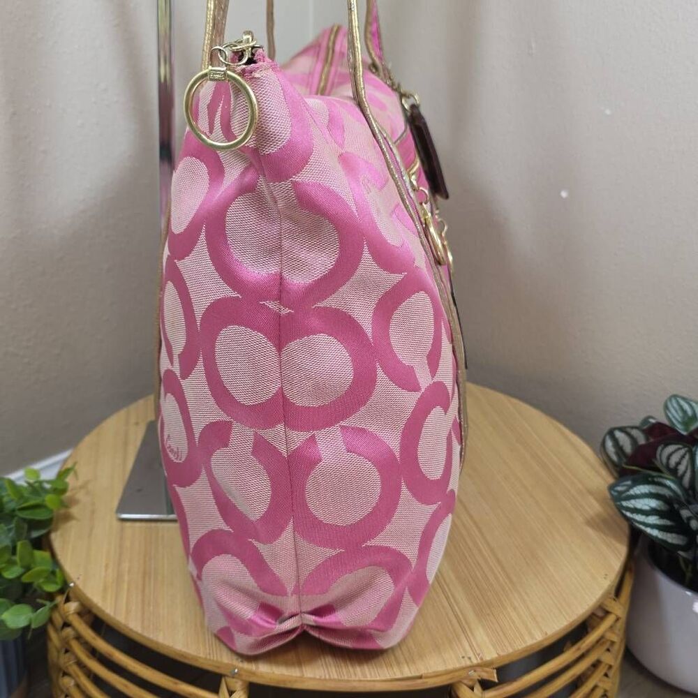 Coach RARE Poppy Pink/Gold OP Art Glam Tote Bag - Picture 6 of 15
